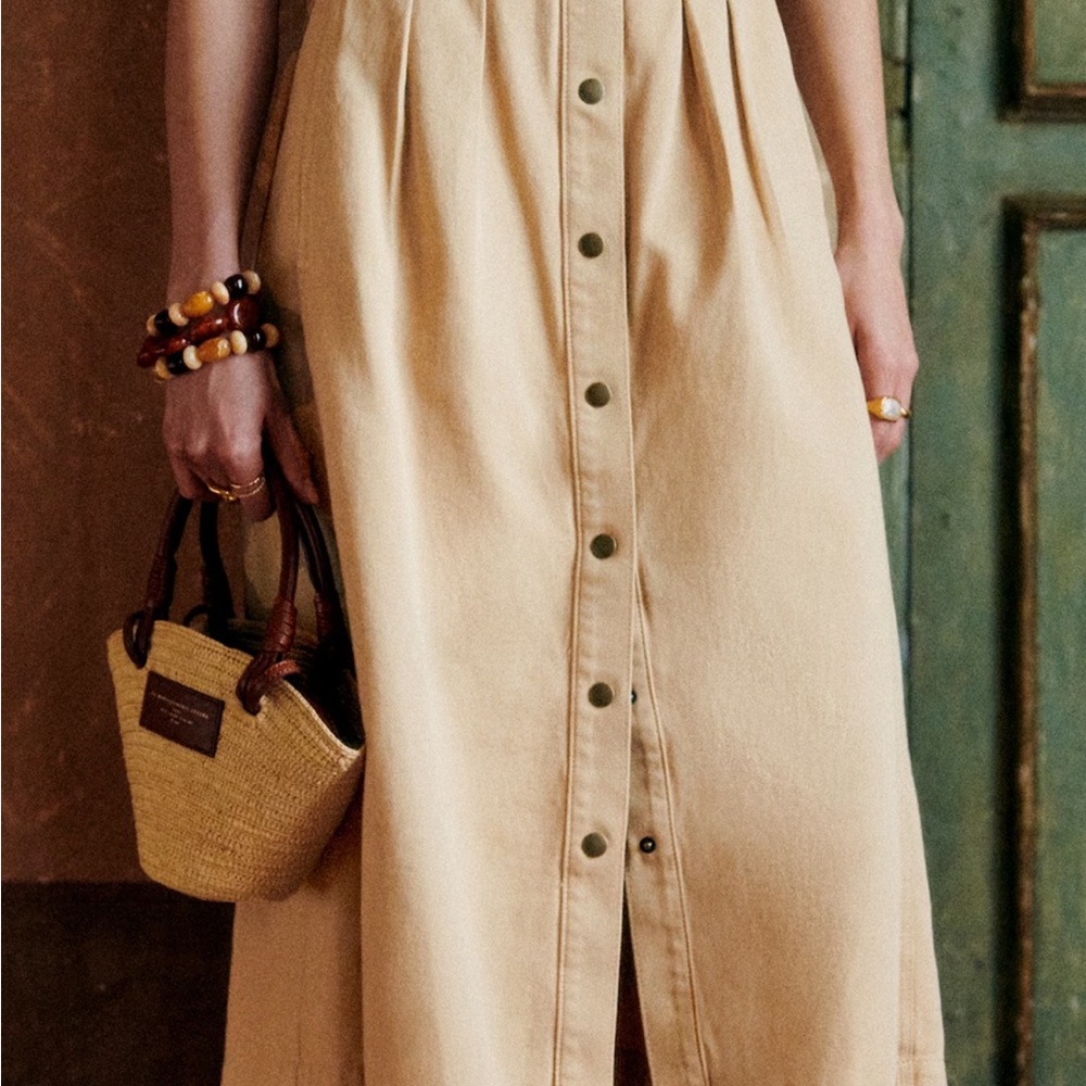 Sezane Tan Midi A-Line Skirt with Pleats NWOT